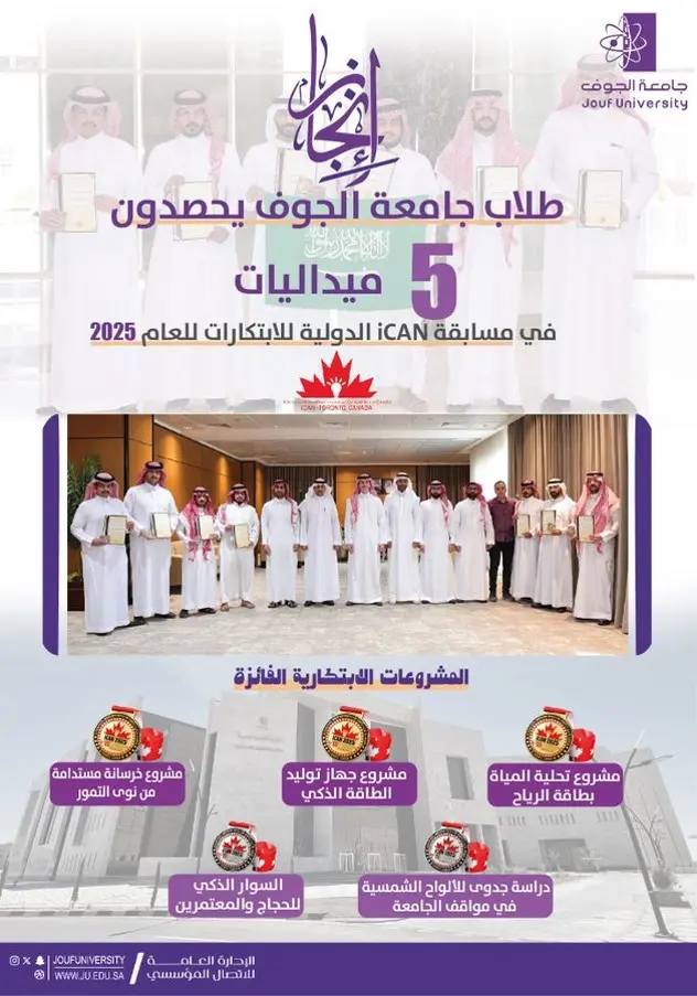 Jouf University students win five international medals at the iCAN Global Innovation Competition Jouf University students win five international medals at the iCAN Global Innovation Competition