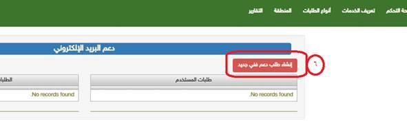خيار انشاء طلب دعم فني جديد
