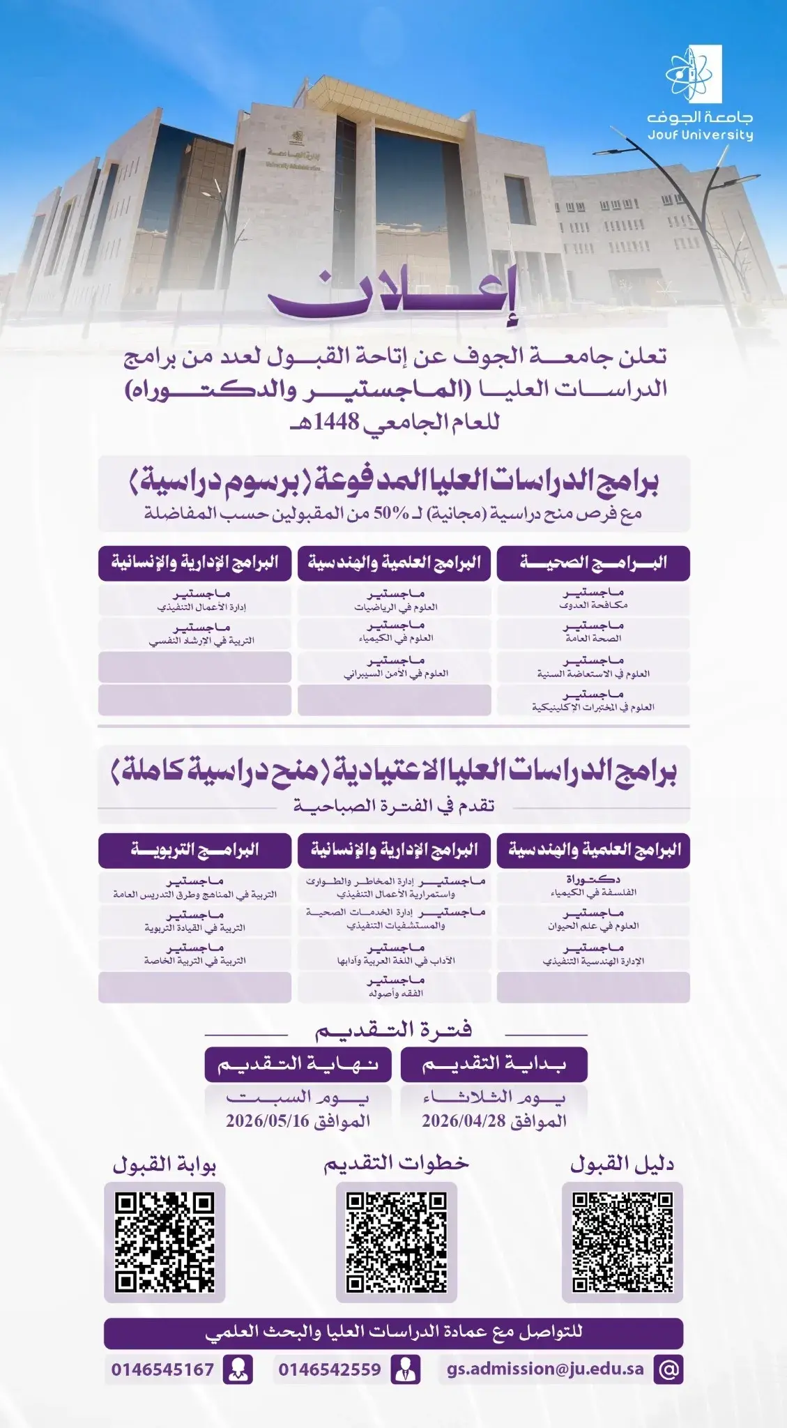 Jouf University Announces Graduate Program Admissions for Academic Year 1448 AH